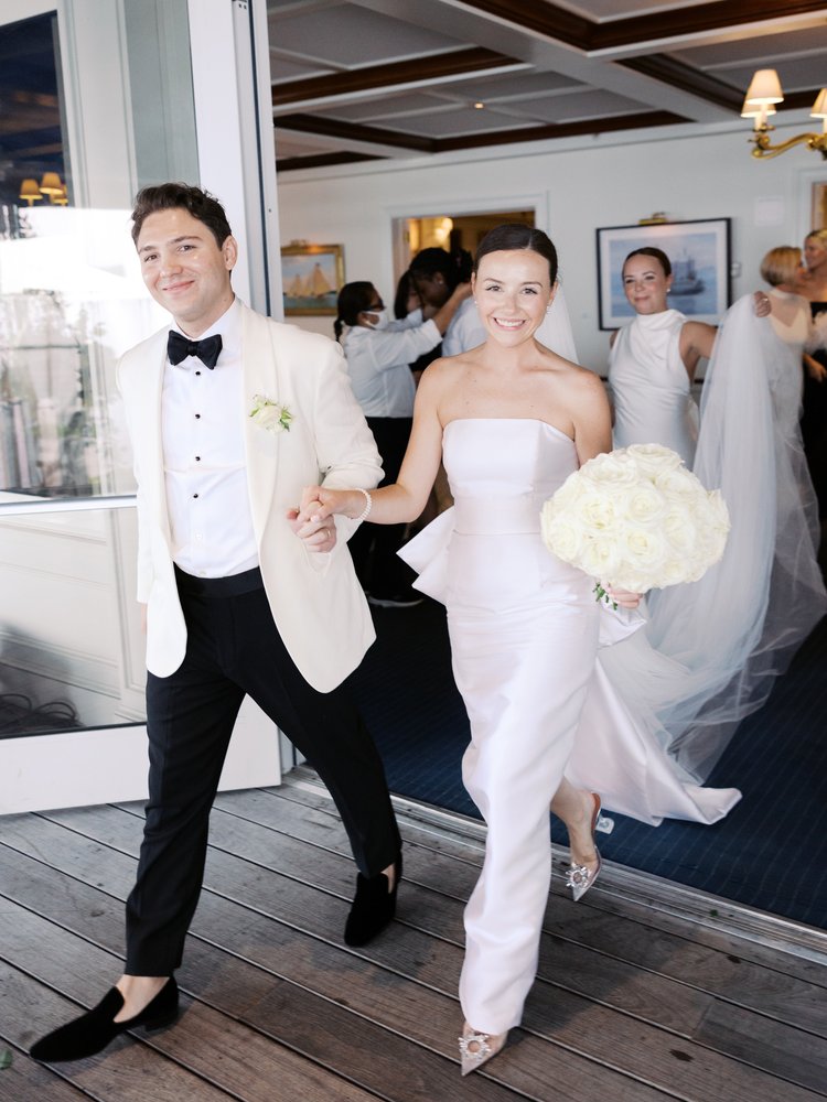 Newlyweds making grand reception entrance styled by Doorbell Salon Connecticut
