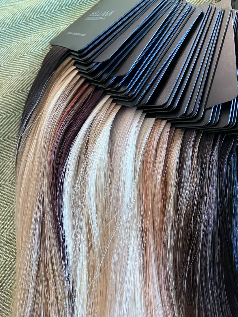 Bellami Professional hair extension shades used for in-home color matching in Fairfield County